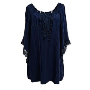 Melissa Paige Woman Top 1X Navy Cold Shoulder Cut Out Lace Feminine Comfy Fairy